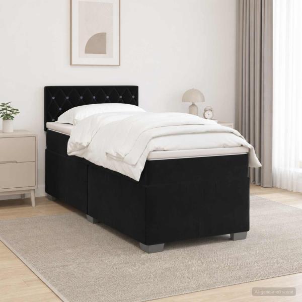 Boxspringbett mit Matratze und LED Schwarz 80 x 200 cm Samt