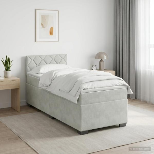 Boxspringbett mit Matratze und LED Hellgrau 80 x 200 cm Samt