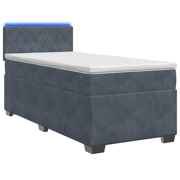Boxspringbett mit Matratze und LED Dunkelgrau 90 x 200 cm Samt