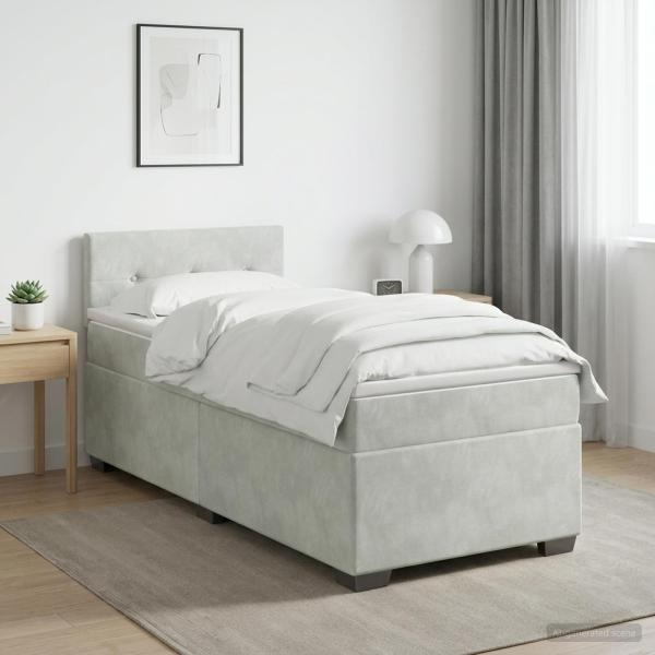 Boxspringbett mit Matratze und LED Hellgrau 90 x 200 cm Samt