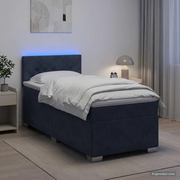 ARDEBO.de - Boxspringbett mit Matratze und LED Dunkelgrau 90 x 200 cm Samt