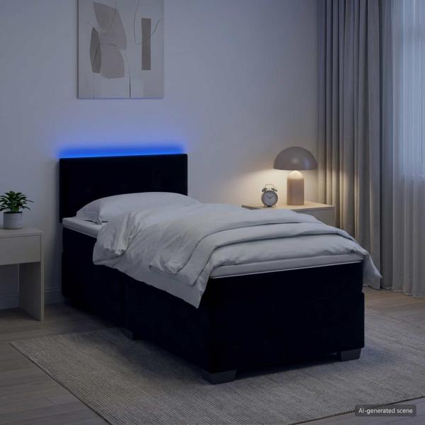 ARDEBO.de - Boxspringbett mit Matratze und LED Schwarz 90 x 200 cm Samt