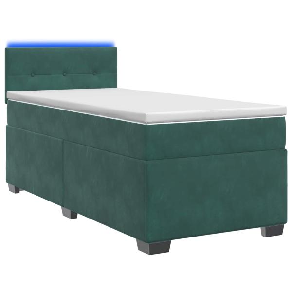 Boxspringbett mit Matratze und LED Dunkelgrün 90 x 200 cm Samt