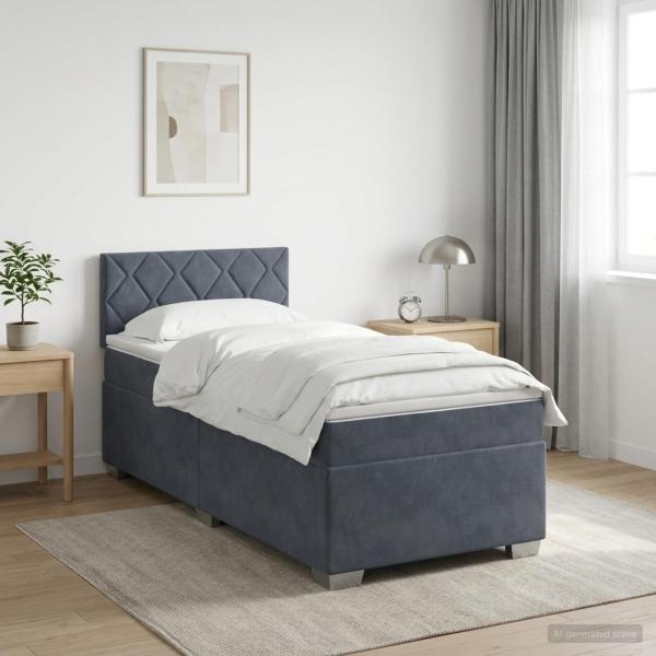 ARDEBO.de - Boxspringbett mit Matratze und LED Dunkelgrau 90 x 200 cm Samt