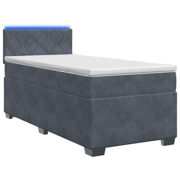 Boxspringbett mit Matratze und LED Dunkelgrau 90 x 200 cm Samt