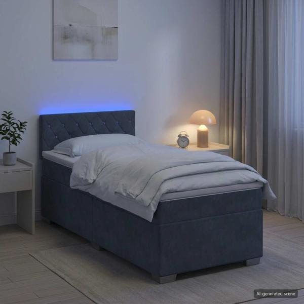 ARDEBO.de - Boxspringbett mit Matratze und LED Dunkelgrau 100 x 200 cm Samt