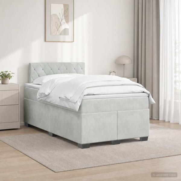 ARDEBO.de - Boxspringbett mit Matratze und LED Hellgrau 120 x 190 cm Samt