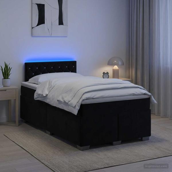 Boxspringbett mit Matratze und LED Schwarz 120 x 190 cm Samt
