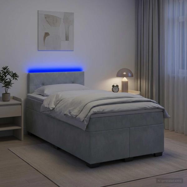 Boxspringbett mit Matratze und LED Hellgrau 120 x 190 cm Samt