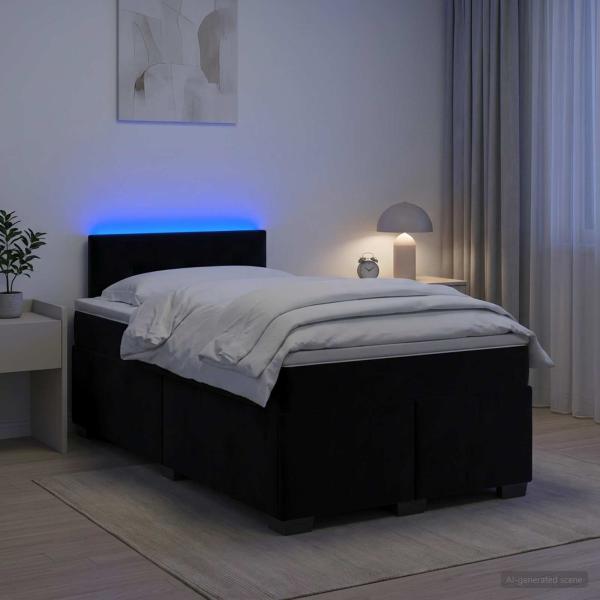 ARDEBO.de - Boxspringbett mit Matratze und LED Schwarz 120 x 190 cm Samt