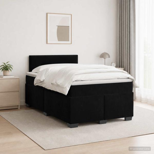 Boxspringbett mit Matratze und LED Schwarz 120 x 190 cm Samt