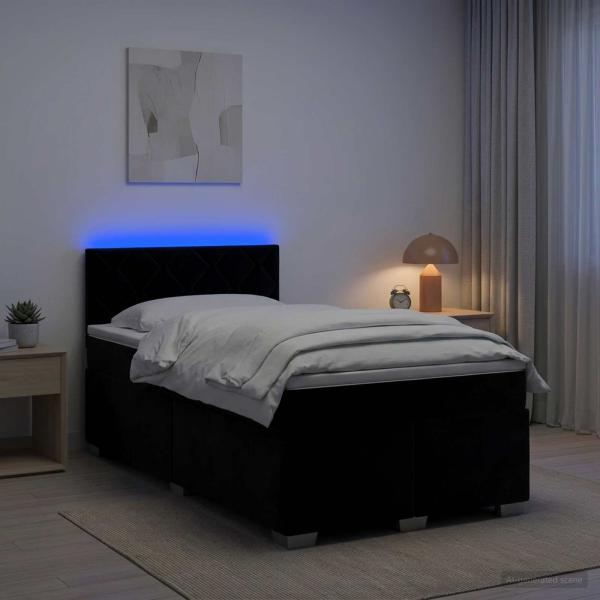 ARDEBO.de - Boxspringbett mit Matratze und LED Schwarz 120 x 190 cm Samt