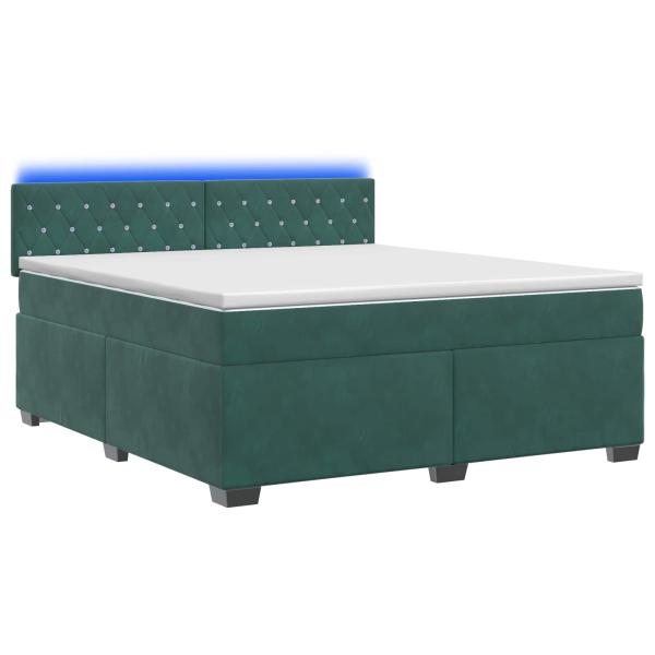 Boxspringbett mit Matratze und LED Dunkelgrün 140 x 190 cm Samt