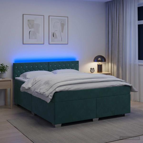 Boxspringbett mit Matratze und LED Dunkelgrün 140 x 190 cm Samt