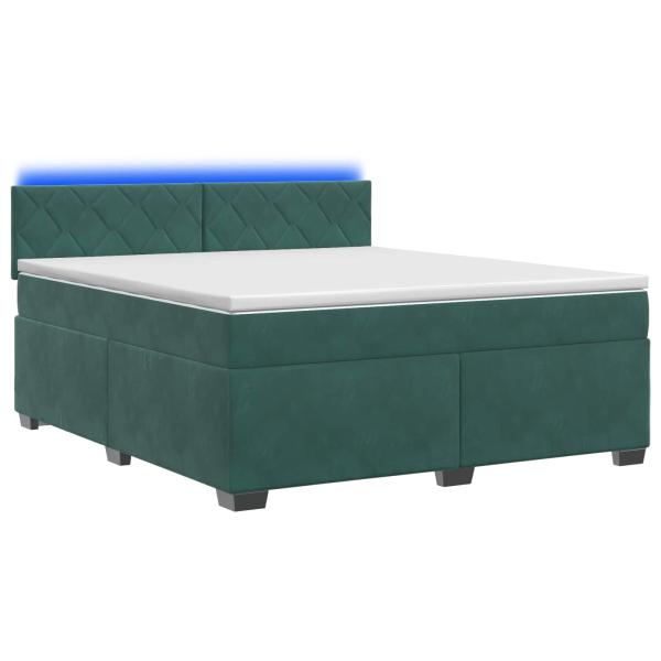 Boxspringbett mit Matratze und LED Dunkelgrün 140 x 190 cm Samt