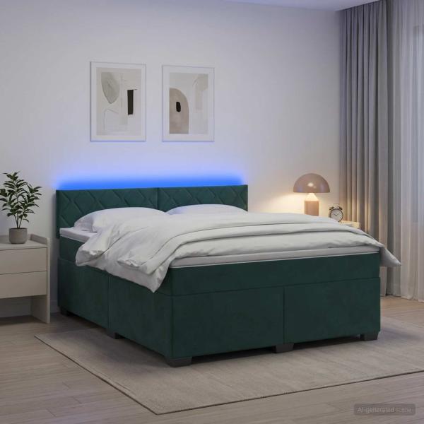 Boxspringbett mit Matratze und LED Dunkelgrün 140 x 190 cm Samt