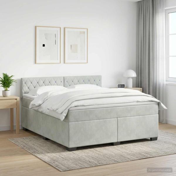 Boxspringbett mit Matratze und LED Hellgrau 140 x 200 cm Samt