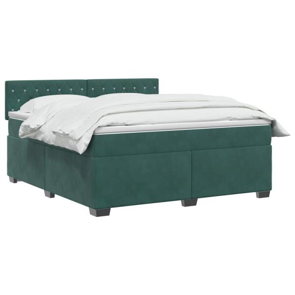 Boxspringbett mit Matratze und LED Dunkelgrün 140 x 200 cm Samt