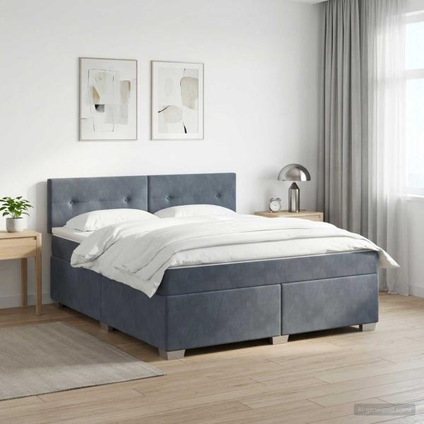 ARDEBO.de - Boxspringbett mit Matratze und LED Dunkelgrau 140 x 200 cm Samt