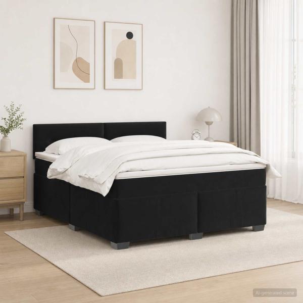 ARDEBO.de - Boxspringbett mit Matratze und LED Schwarz 140 x 200 cm Samt