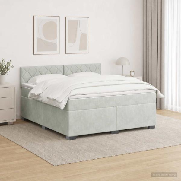 ARDEBO.de - Boxspringbett mit Matratze und LED Hellgrau 140 x 200 cm Samt