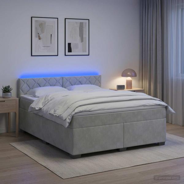 Boxspringbett mit Matratze und LED Hellgrau 140 x 200 cm Samt