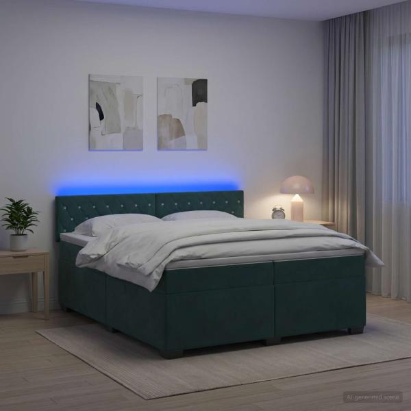 ARDEBO.de - Boxspringbett mit Matratze und LED Dunkelgrün 200 x 200 cm Samt