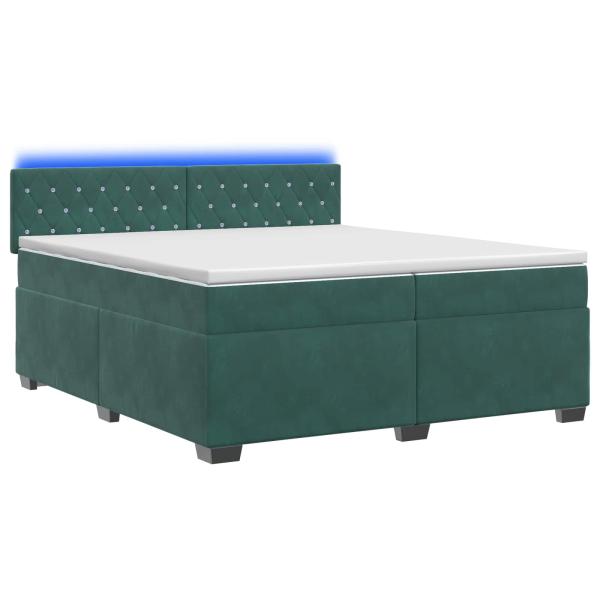 Boxspringbett mit Matratze und LED Dunkelgrün 200 x 200 cm Samt