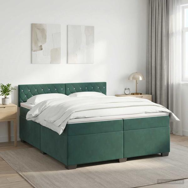 Boxspringbett mit Matratze und LED Dunkelgrün 200 x 200 cm Samt