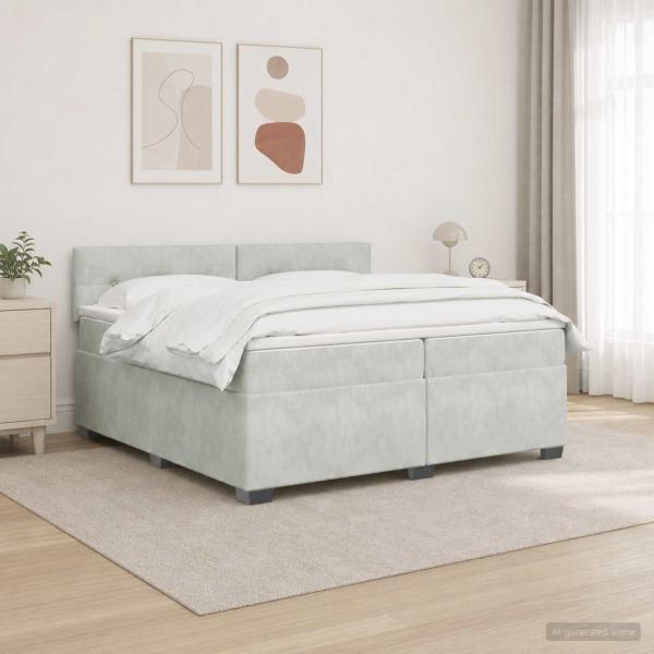 ARDEBO.de - Boxspringbett mit Matratze und LED Hellgrau 200 x 200 cm Samt