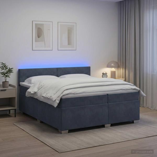 ARDEBO.de - Boxspringbett mit Matratze und LED Dunkelgrau 200 x 200 cm Samt