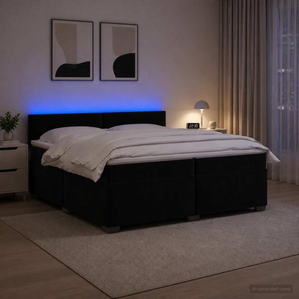 ARDEBO.de - Boxspringbett mit Matratze und LED Schwarz 200 x 200 cm Samt