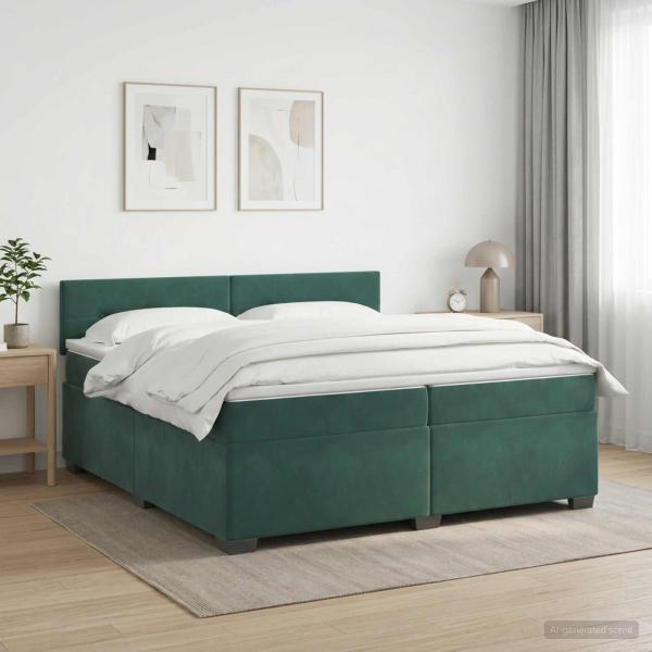 ARDEBO.de - Boxspringbett mit Matratze und LED Dunkelgrün 200 x 200 cm Samt