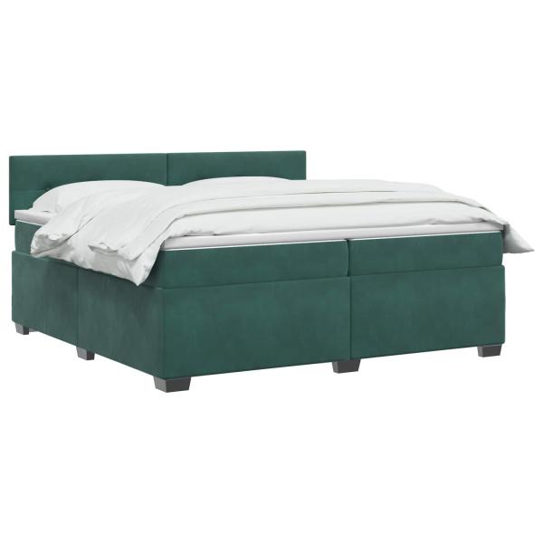 Boxspringbett mit Matratze und LED Dunkelgrün 200 x 200 cm Samt