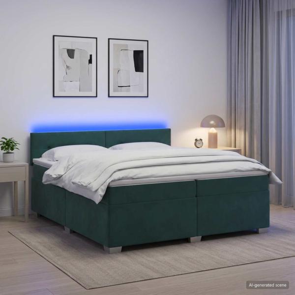 Boxspringbett mit Matratze und LED Dunkelgrün 200 x 200 cm Samt