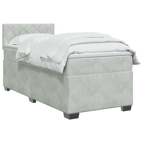 Boxspringbett mit Matratze und LED Hellgrau Einzeln Samt