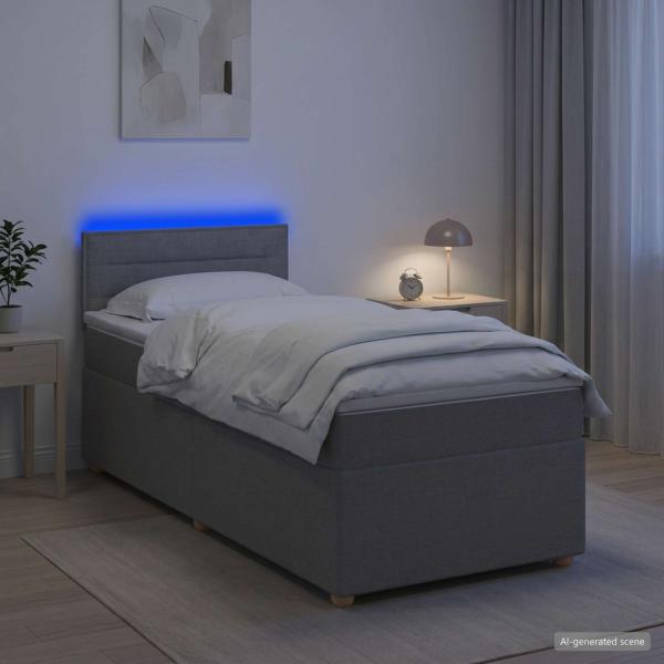 Boxspringbett mit Matratze Hellgrau 80 x 200 cm Stoff