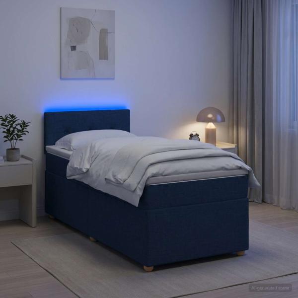 Boxspringbett mit Matratze mit Kopfteil Blau 90 x 200 cm Stoff
