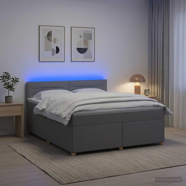 ARDEBO.de - Boxspringbett mit Matratze Hellgrau 140 x 190 cm Stoff