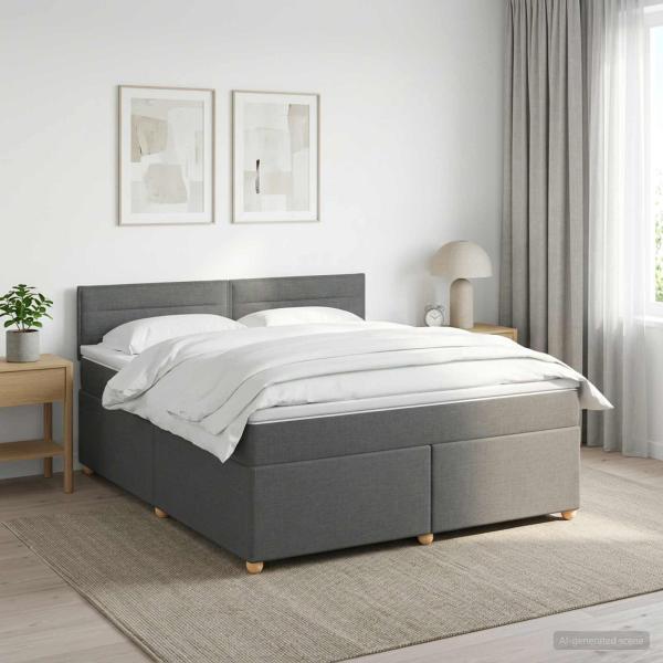 ARDEBO.de - Boxspringbett mit Matratze Dunkelgrau 140 x 190 cm Stoff