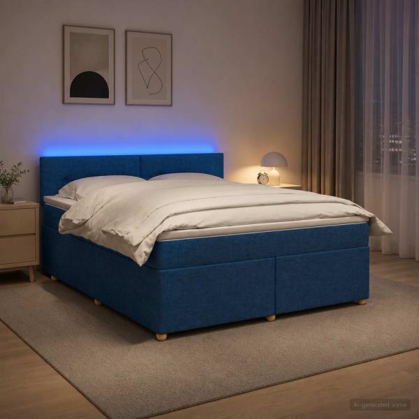 ARDEBO.de - Boxspringbett mit Matratze mit Kopfteil Blau 140 x 190 cm Stoff