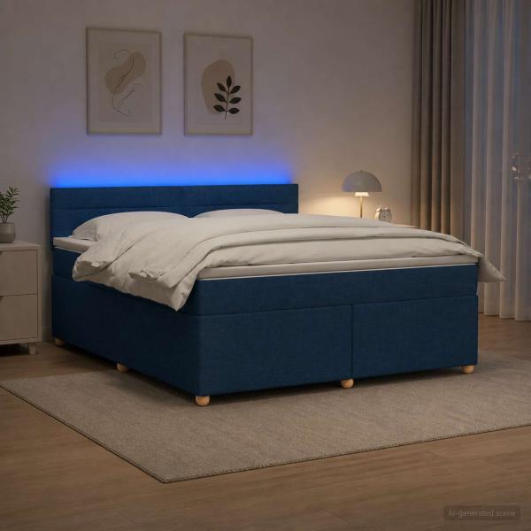 ARDEBO.de - Boxspringbett mit Matratze mit Kopfteil Blau 180 x 200 cm Stoff