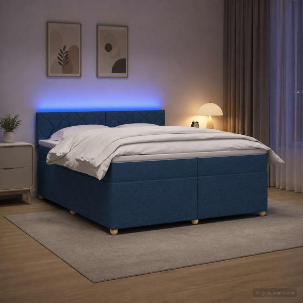 ARDEBO.de - Boxspringbett mit Matratze mit Kopfteil Blau 200 x 200 cm Stoff