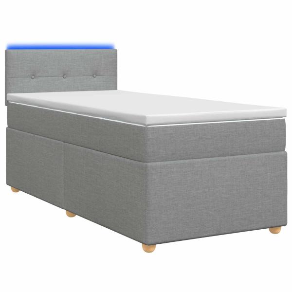 Boxspringbett mit Matratze und LED Hellgrau 90 x 190 cm Stoff