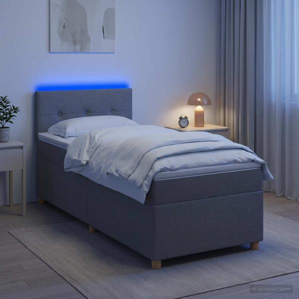 Boxspringbett mit Matratze und LED Hellgrau 90 x 190 cm Stoff