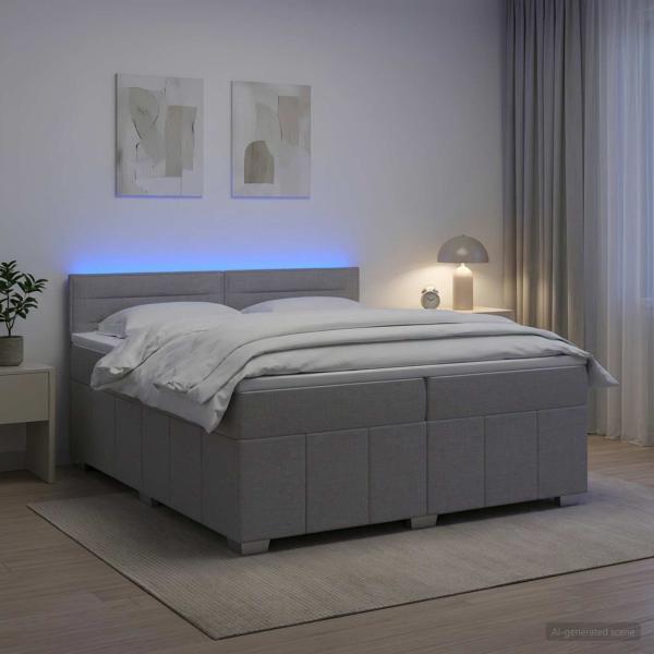 ARDEBO.de - Boxspringbett mit Matratze Hellgrau 200 x 200 cm Stoff