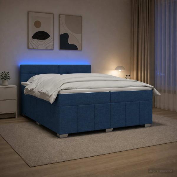 ARDEBO.de - Boxspringbett mit Matratze mit Kopfteil Blau 200 x 200 cm Stoff