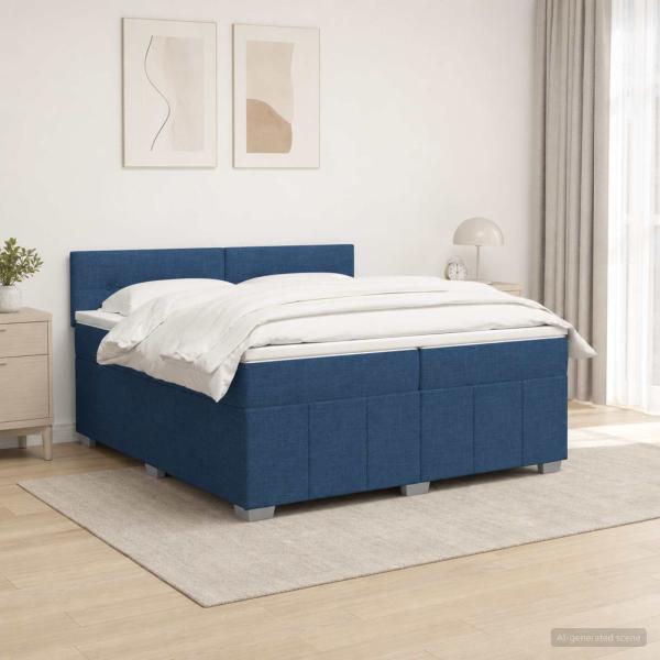 Boxspringbett mit Matratze mit Kopfteil Blau 200 x 200 cm Stoff