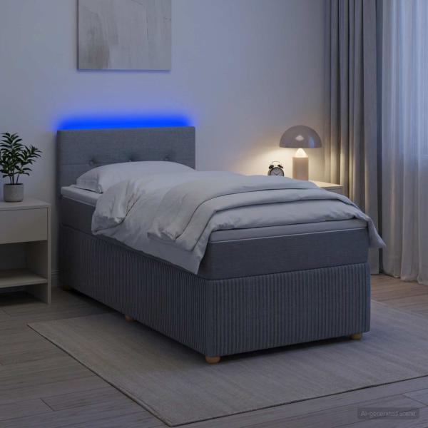ARDEBO.de - Boxspringbett mit Matratze Hellgrau 90 x 190 cm Stoff