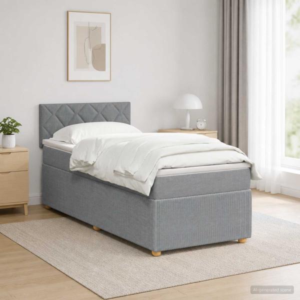 ARDEBO.de - Boxspringbett mit Matratze Hellgrau 90 x 190 cm Stoff